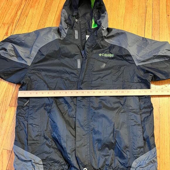 Columbia Jacket Mens Large Field Gear Nylon Hooded Black Neon Green Coat ** - Picture 9 of 10